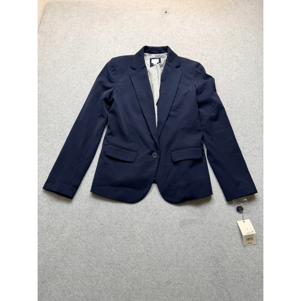 A New Day Womens Single Button Blazer Federal Blue Navy Tailored Jacket 4 NEW